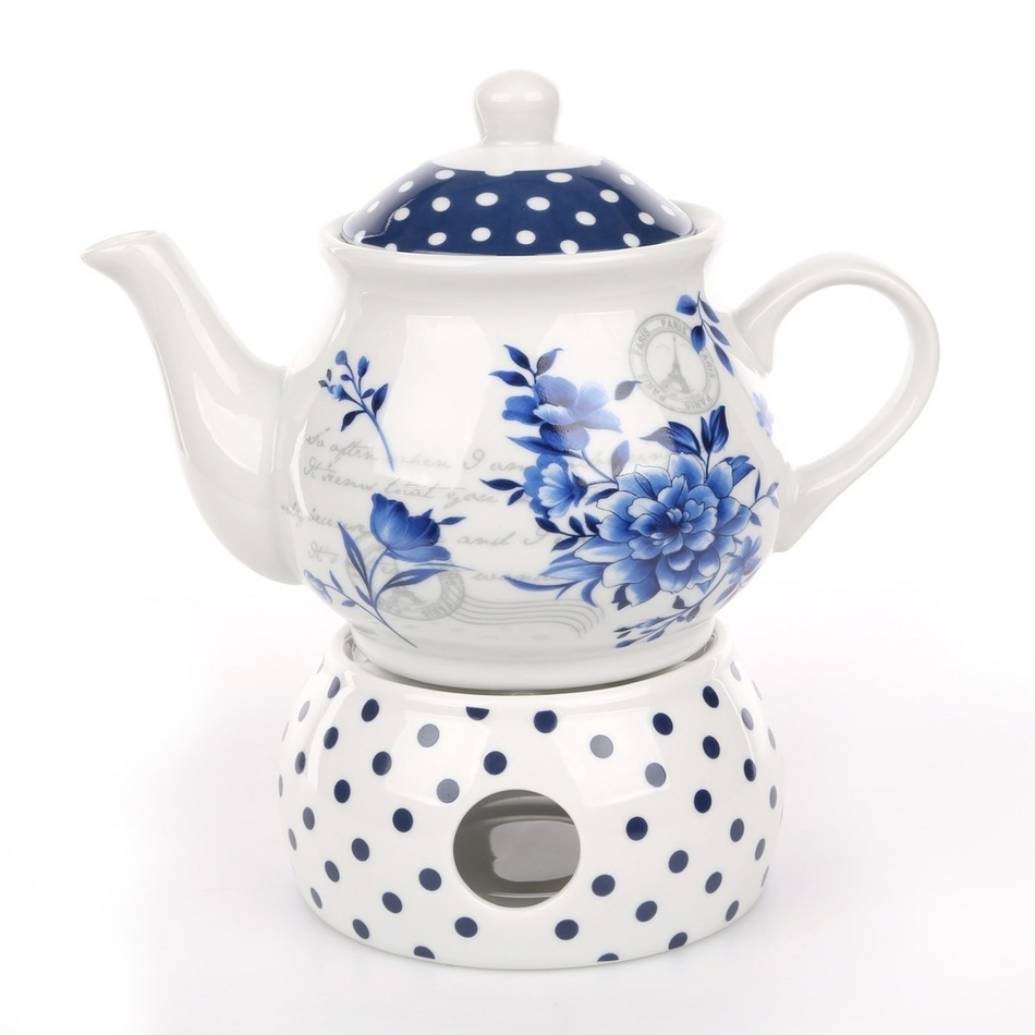 INDIGO ROSE czajnik porcelanowy z podgrzewaczem