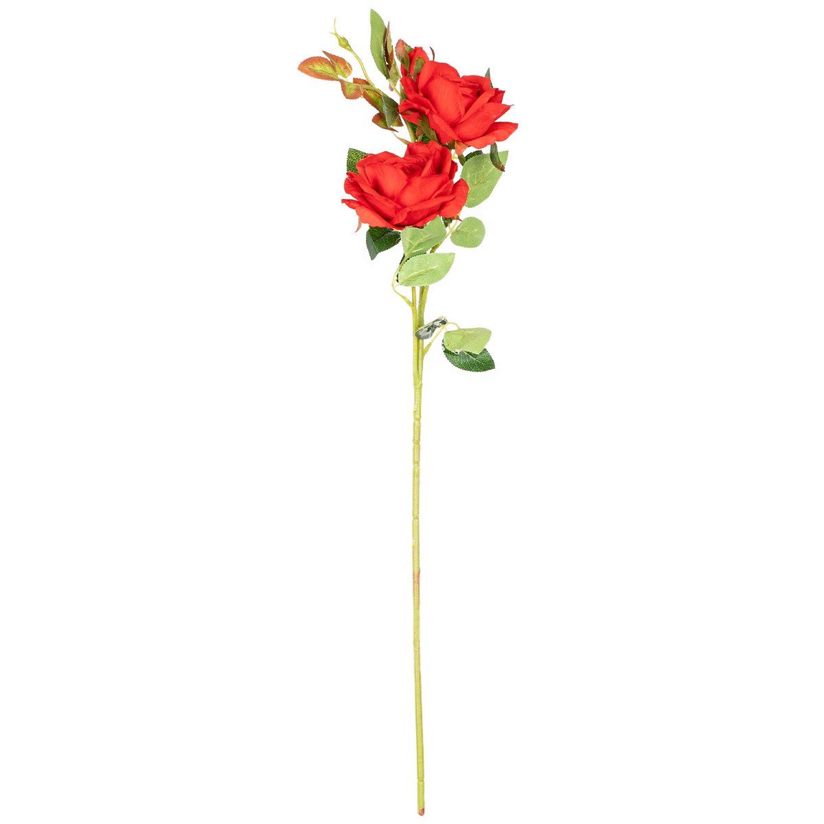 Umělý svazek Růže se dvěma květy a poupětem, červená, 71 cm