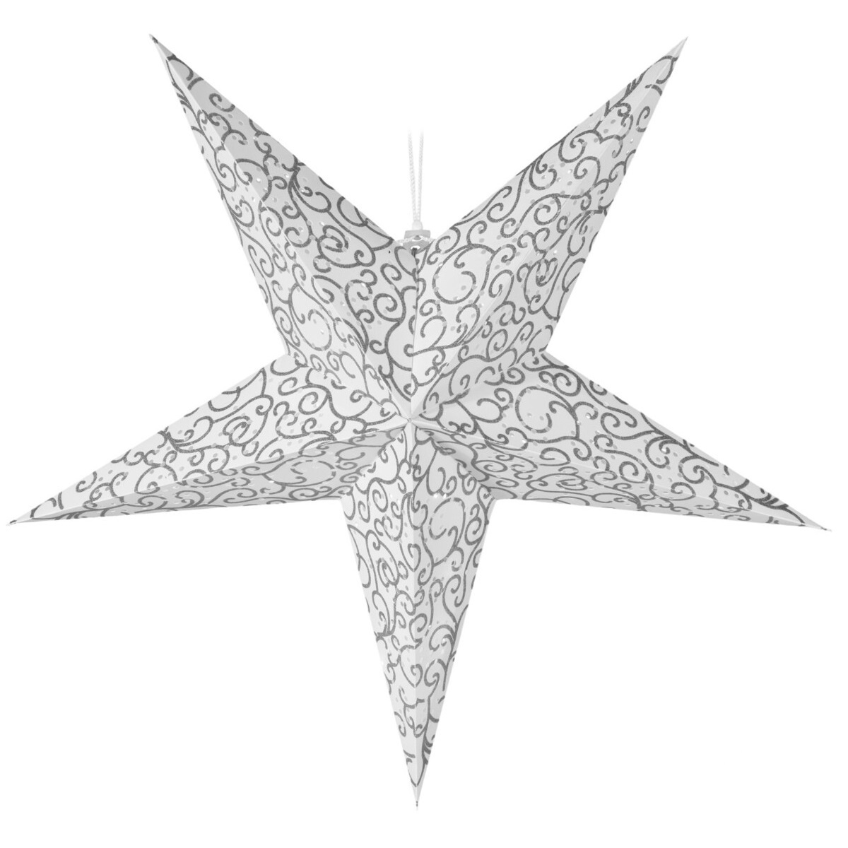 Závěsná svíticí vánoční hvězda stříbrná, 60 cm, LED, s časovačem
