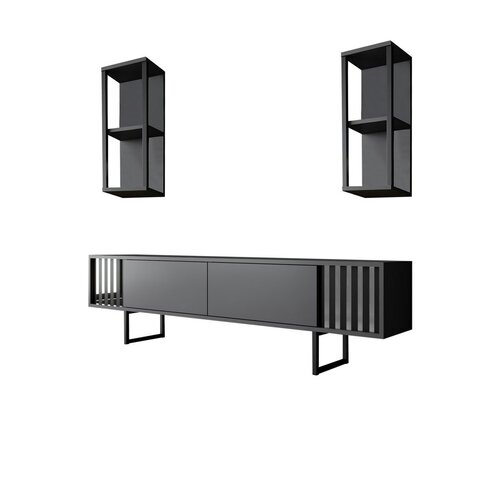 Chrome Anthracite and Black TV-állvány polcokkal