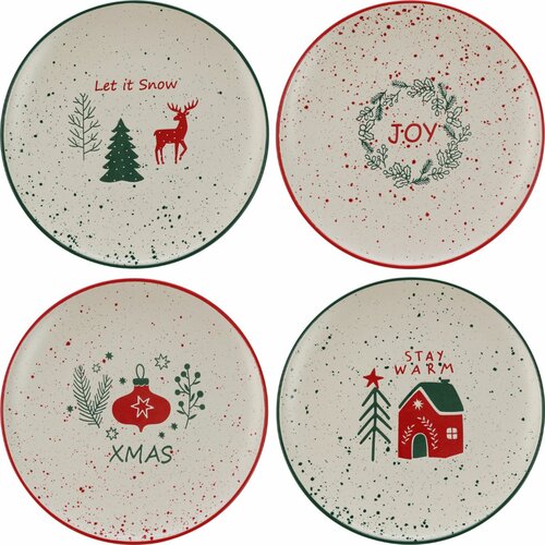 Sada 4 kameninových mělkých talířů Let It Snow 26,5 cm