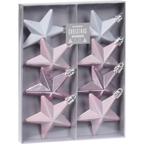 Zestaw ozdób bożonarodzeniowych Gwiazdy Ice Pink, 6,5 cm, 8 szt.