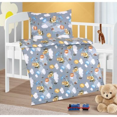 Bellatex Dziecięca pościel bawełniana do łóżeczka Agáta Miś szary, 90 x 135 cm, 45 x 60 cm