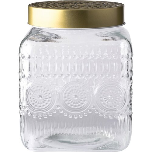 Altom Set of glass jars with golden lids Daisy 1.8l, 4 pcs