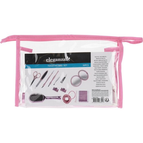 Potovalna toaletna torbica roza, 50 delov