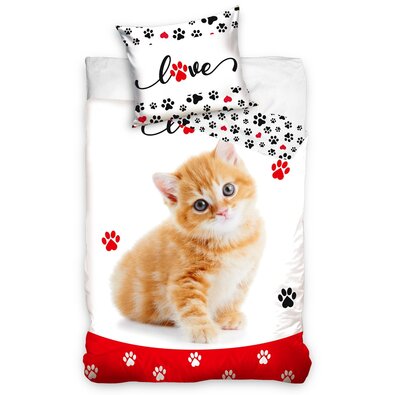 BedTex Bavlnené obliečky Zamilovaná Mačička, 140 x 200 cm, 70 x 90 cm