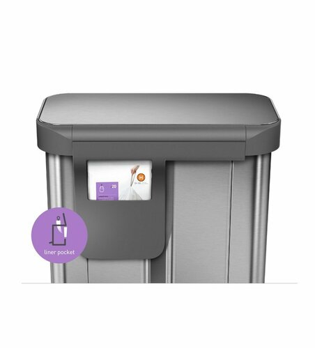 Simplehuman Pedałowy kosz na odpady segregowane 58l, srebrny