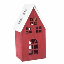 Świąteczna drewniana dekoracja LED Light house czerwony, 11,7 x 21,2 x 9,7 cm