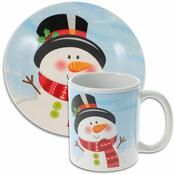 Kinderset aus Tasse und Teller Schneemann