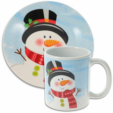 Kinderset aus Tasse und Teller Schneemann