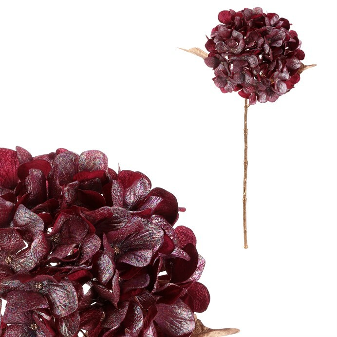 Sztuczna cięta Hortensja, czerwona z pozłacaniem, 65 cm