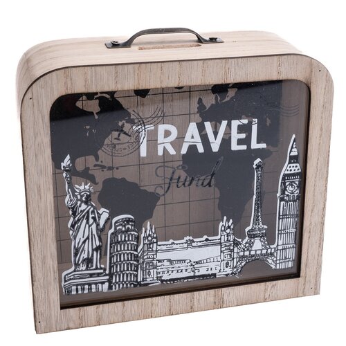 Lesena blagajna s steklom Travel, 18 x 16 x 7 cm
