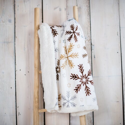 Різдвяний плед на овчині Сніжинка коричневий, 150 x 200 см