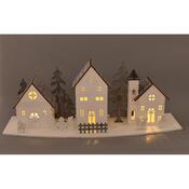 Decorațiune LED din lemn Trei case , 44 x 15,8x 13,5 cm