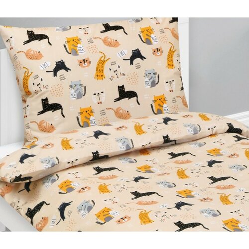 Bellatex Lenjerie de pat din bumbac pentru copii Junior Pisică bej, 140 x 200, 70 x 90 cm