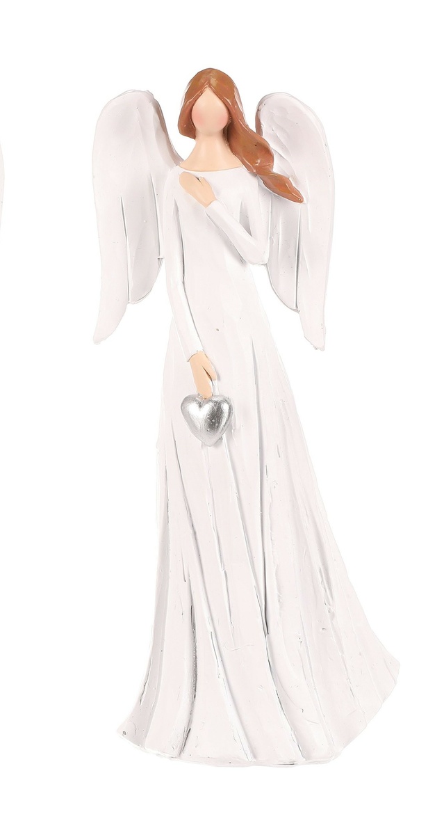 Anioł z sercem w dłoniach, wykonany z poliresinu,20 cm, biały