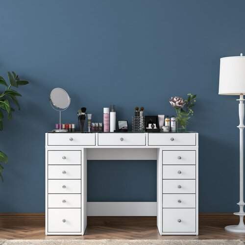 Schminktisch Grace White mit Glasplatte