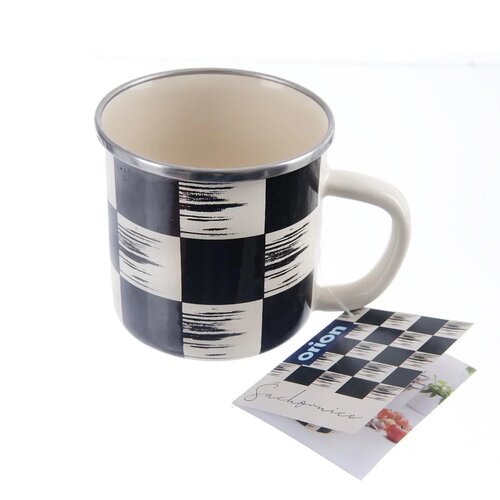 Orion Emaillierter Becher Schachbrett, 0,41 l, Durchmesser 8,8 cm