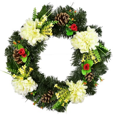 Dušičkový veniec Krémové chryzantémy, 35 cm