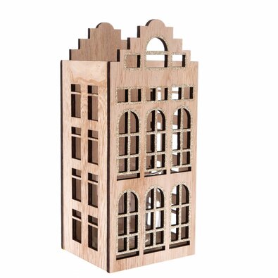 Drewniany świecznik ze szkłem Domek brązowy, 10 x 22,5 x 9 cm