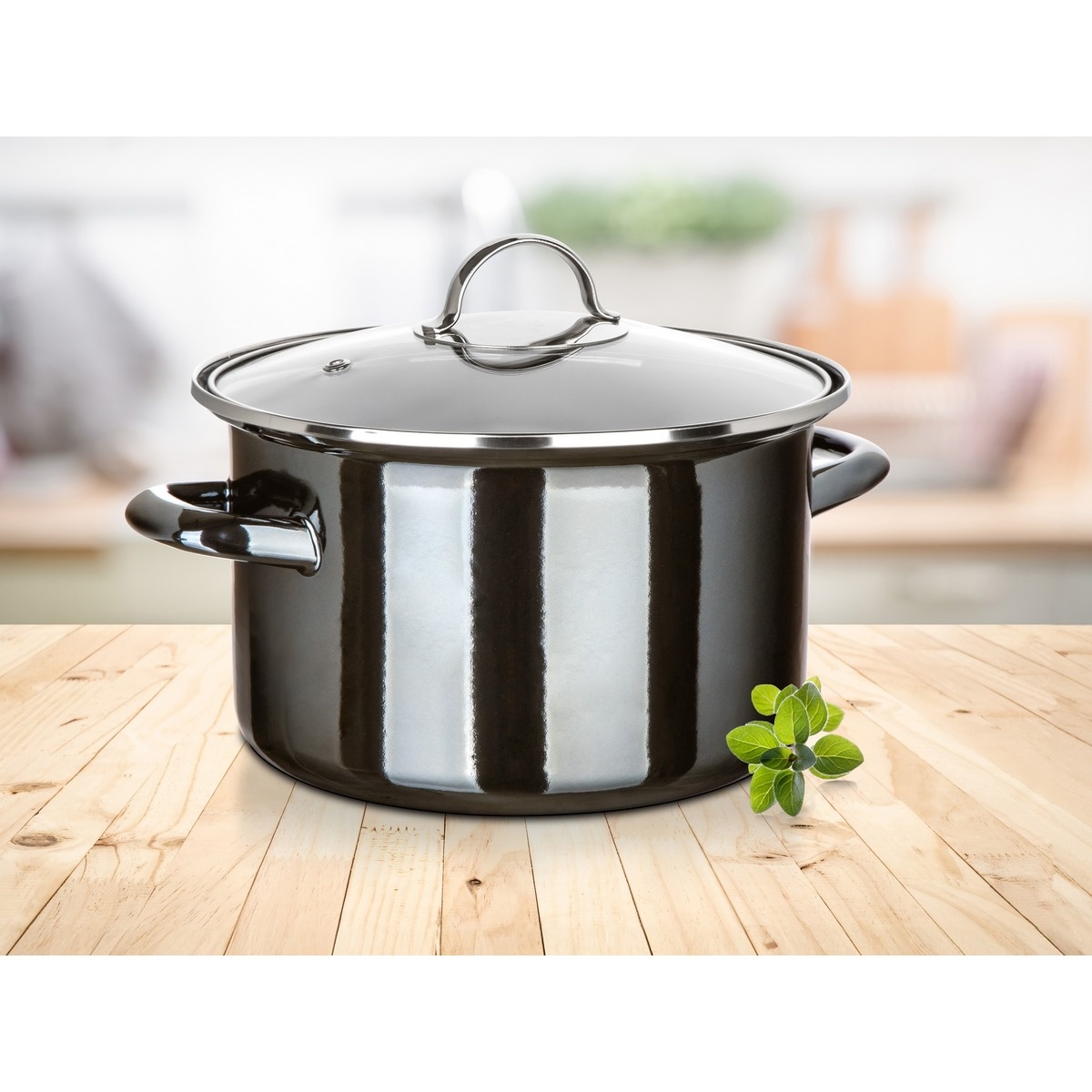 Bankett Zománcozott edény METALLIC Fekete 24 cm,3,7 l, fedővel, 24 cm termék 2. képe