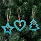 Dřevěná vánoční dekorace Trio modrá, 3 ks