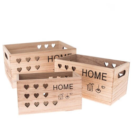 Holzkisten-Set „Home“, 3 Stück, naturbelassen