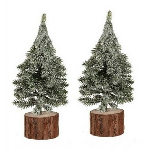 Vianočná dekorácia Stromček na kláte, 19 cm, srienistý, SET 2 KS