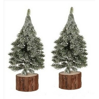 Decorațiune de Crăciun Brad pe butuc, 19 cm,înghețat, SET DE 2 BUCĂȚI