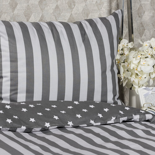 Lenjerie pat 1 pers., 4Home Stars gri, din bumbac, 160 x 200 cm, 70 x 80 cm