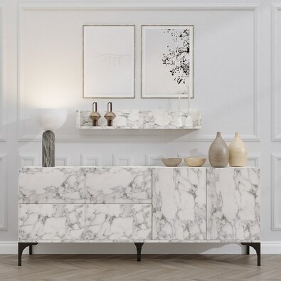 Schrank mit Wandregal Stella Carrara Marble