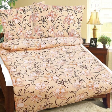 Lenjerie de pat din crep Flori, somon, 140 x 200 cm, 70 x 90 cm