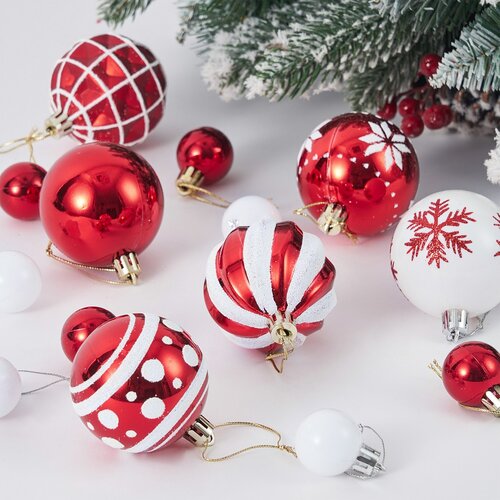 4Home Zestaw ozdób świątecznych Merry&Bright, 42 szt., czerwono-biały