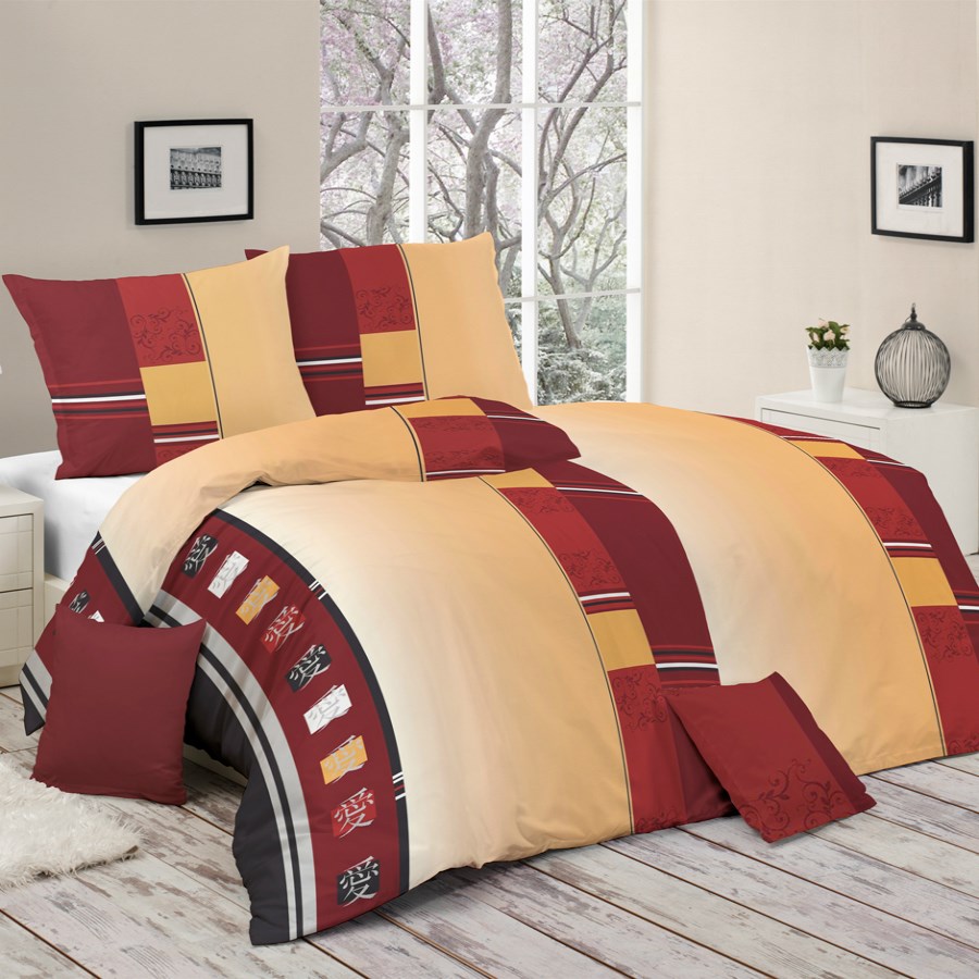 Bohemia Style Bavlnené obliečky Laos vínová, 140 x 200 cm, 70 x 90 cm