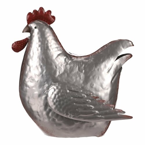 Metalowa dekoracja Srebrna kura, 28 x 15 x 30 cm