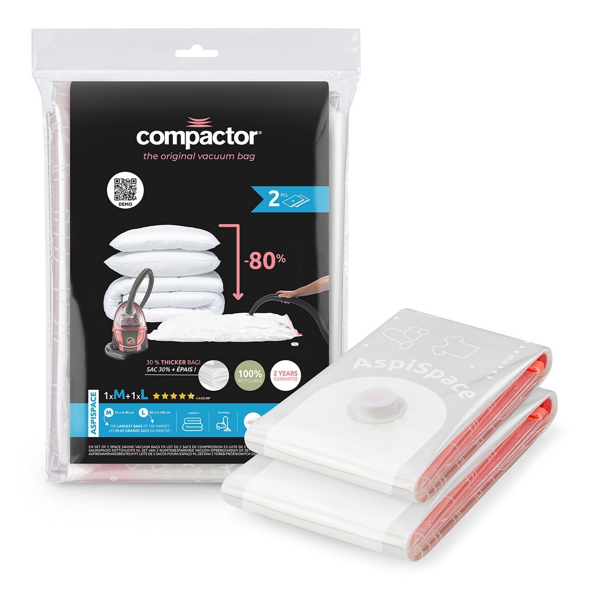 Compactor vákuumos tárolózsák készlet Bag Aspispace, 2 db