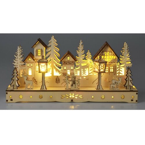 LED Téli tájkép natúr, 10x LED, 30 cm, 2x AA