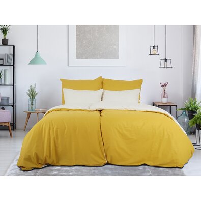 B.E.S. Petrovice Бавовняна постільна білизна Double face гірчична/кавова, 140 x 220 см, 70 x 90 см