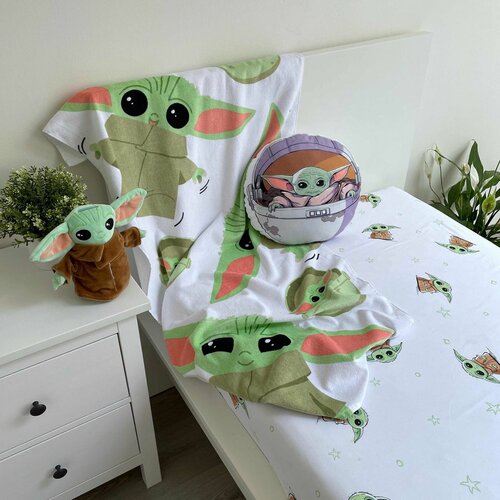 Cearșaf de pat cu elastic Jerry Fabrics Star Wars Baby Yoda, 90 x 200 cm + 25 cm