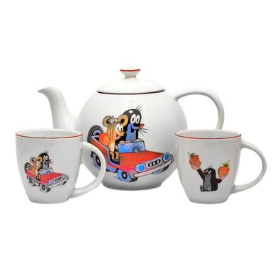 Thun Set porcelanasta čajnik in 2 skodelice Krtekin avto