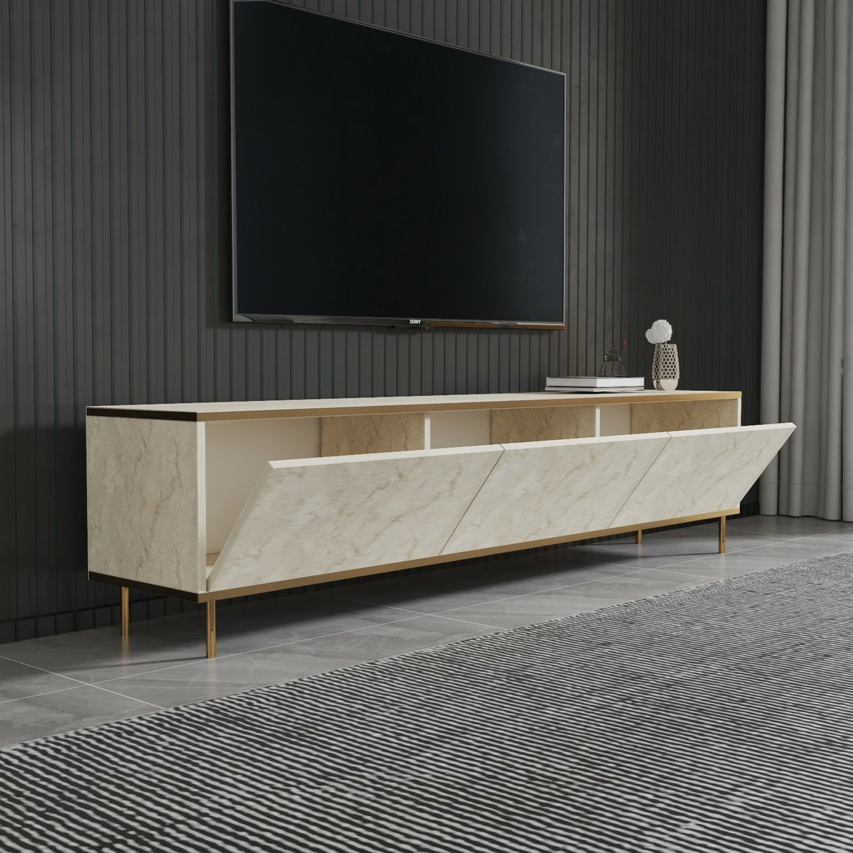 Televízny stolík Imaj Travertine and Gold