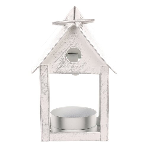 Metalllaterne „Vogelhäuschen“, weiß, 11 cm