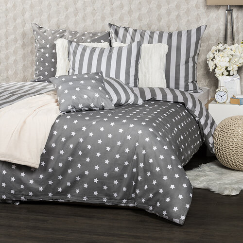 4Home pamut ágyneműhuzat Stars szürke, 160 x 200 cm, 70 x 80 cm
