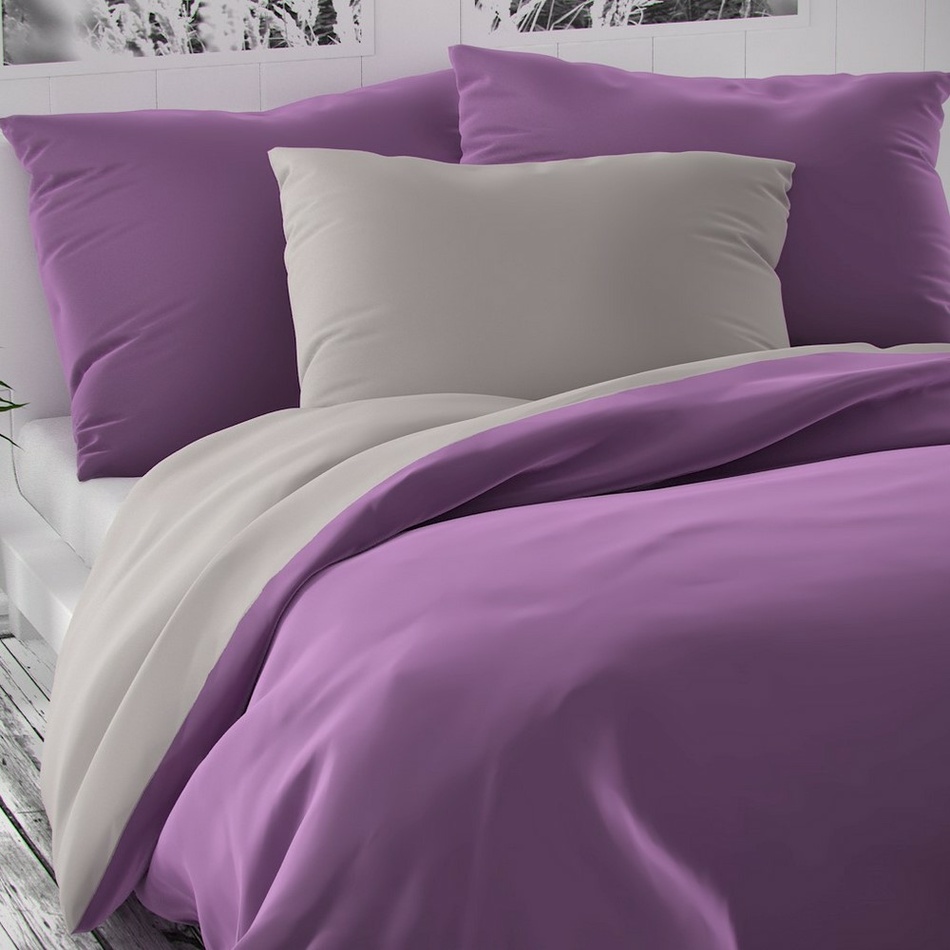 Lenjerie de pat din satin Luxury Collection, violet/gri deschis, 140 x 200 cm, 70 x 90 cm e4home.ro
