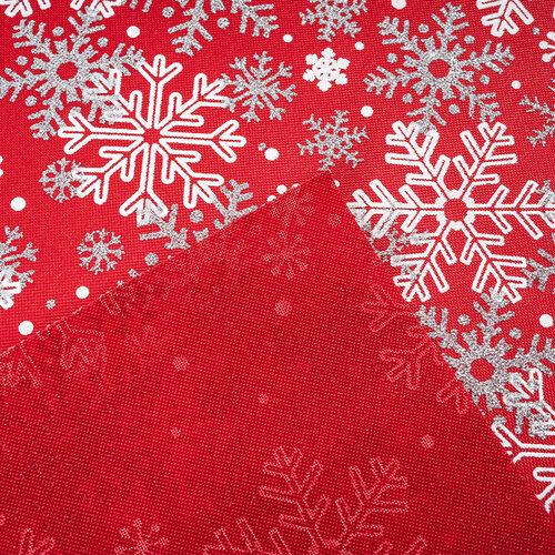 Textil decorativ de Crăciun Fulgi, roșu, 28 x 250 cm