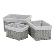 Set coșuri de răchită pentru rafturi Buline gri, 3 bucăți, 3 dimensiuni, 48 x 25 x 39 cm