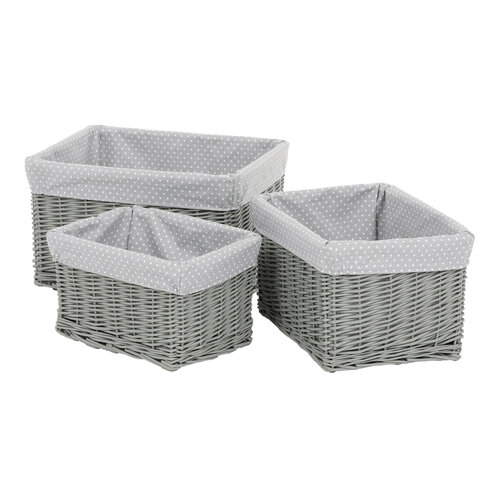 Komplet pletenih košar za police s tkanino Sivapikica, 3 kos, 3 velikosti, 48 x 25 x 39 cm