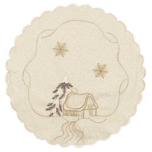 Vianočný obrus chalúpky béžová, pr. 35 cm