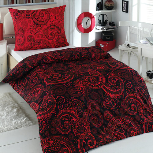 Bavlnené obliečky Sal červená/čierna, 140 x 220  cm, 70 x 90 cm