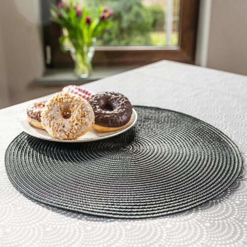 Altom Servietni prtiček Straw črn, premer 38 cm,set 4 kosov